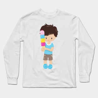 Boy With Ice Cream, Brown Hair, Ice Cream Cone Long Sleeve T-Shirt